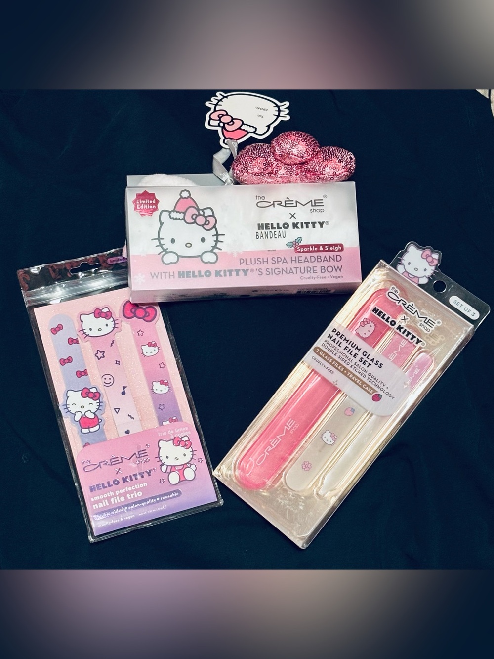 Hello Kitty x The Crème Shop Sequin Bow Band, Set of Glass and Premium Files